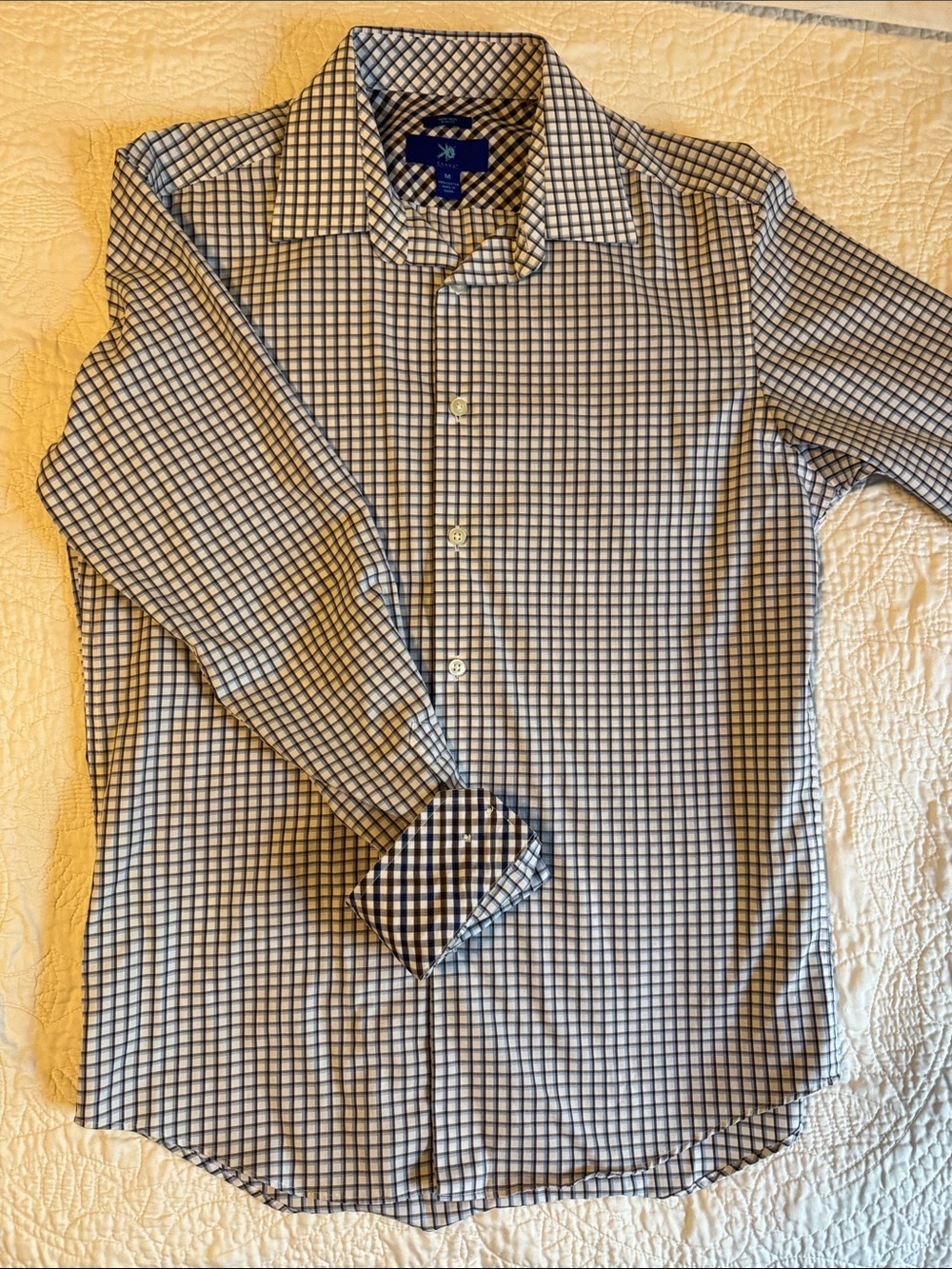 Egara Blue, Brown, and White Check Dress Shirt